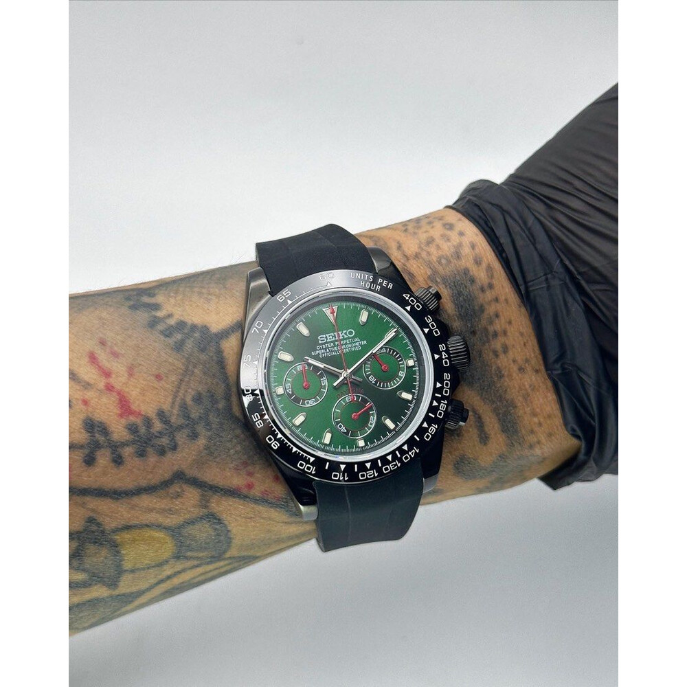 Custom Seiko Mod • Green Black Daytona • 39.5mm
